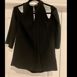 Theory Cold Shoulder Keyhole Neck Silk Blouse